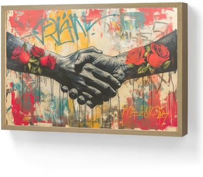 Wandlamp 60x40 cm - Oplaadbaar - Graffiti - Rozen - Handen - Street art - Wandlampen binnen woonkamer - Slaapkamer lamp - Decoratieve nachtlamp - Vloerlamp draadloos