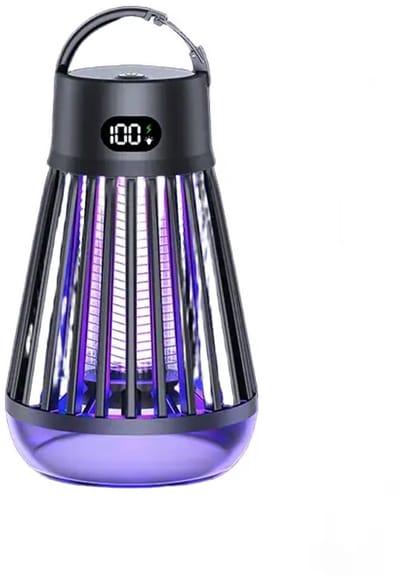 Muggenstekker-Muggenlamp -Zilverkleurige draagbare muggenverjager - voor binnen en buiten - Draadloze oplaadbare muggenmepper - Haak - Vliegenval - Insectenval - Muggen en andere insecten - zwart- 19,5 x 10,3 cm