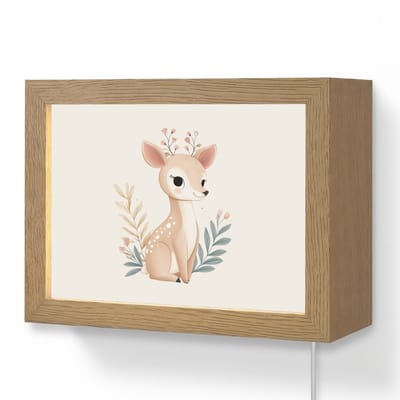 Wandlamp 20x15 cm - Oplaadbaar - Hertje - Minimalistisch - Aquarel - Bladeren - Wandlampen binnen woonkamer - Slaapkamer lamp met kabel - Decoratieve nachtlamp - Vloerlamp snoer