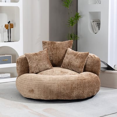 Pugsdrly Lazy bank Duurzaam Comfortabel Ligstoel met hoge rugleuning Poef Stoel Bank met drie kussens voor volwassenen en kinderen, voor binnen en buiten, eenvoudige gamingstoel voor slaapkamer, kantoor (café chenille)