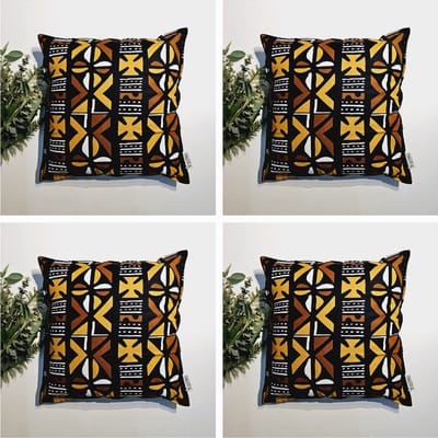 Set Van 4 Kussenhoes 40x40cm | Decoratieve Kussensloop | Sierkussens | Afrikaanse Boheemse Stijl Geometrische 'Mudcloth' Bogolan Geïnspireerd Print Woondecoratie Sierkussen Katoen Etnische Kussenhoes Case