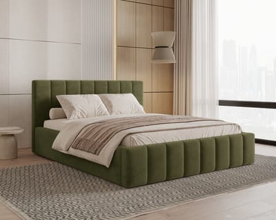 Gestoffeerd Bed 01 met Opbergruimte en Hoofdbord 140x200 cm - Groen (Flow 15)