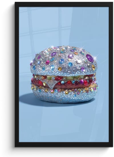 Poster in lijst - Fotolijst 40x60 cm - Posters - Glitters - Hamburger - Blauw - Posterlijst zwart - Decoratie - Wanddecoratie woonkamer - Muurdecoratie slaapkamer