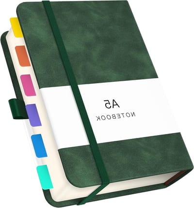 A5 Notitieboek met 360 pagina's en 100 gsm dik papier, donkergroene PU leren hardcover, ideaal voor notities en journaling