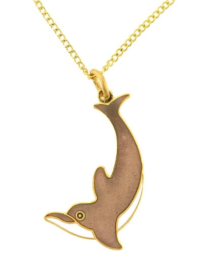 Behave - Ketting goudkleur dolfijn bruin wit emaille, 28 cm