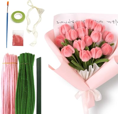 Creatieve Knutselset met 200 Pijpenragers, 5 Kleuren, Bloemstelen en Versieringen voor Bloemenboeketten en Ambachtelijke Projecten