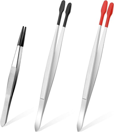 3 Stuks Precisie Pincetten met Rubberen Punten - Antislip Kunststof voor Sieraden, Hobby en Laboratorium