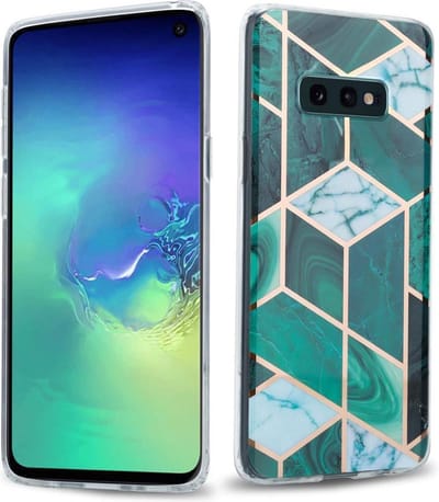 Cadorabo Hoesje geschikt voor Samsung Galaxy S10 4G in Donkergroen Wit Goud Marmer No. 6 - Beschermhoes gemaakt van TPU siliconen Case Cover met mozaïek motief