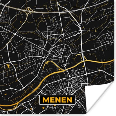 Poster Menen - Plattegrond - Goud - Stadskaart - Kaart - 100x100 cm XXL