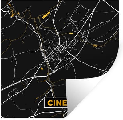 Muurstickers - Sticker Folie - Plattegrond - Kaart - Ciney - Stadskaart - Goud - 100x100 cm - Plakfolie - Muurstickers Kinderkamer - Zelfklevend Behang XXL - Zelfklevend behangpapier - Stickerfolie