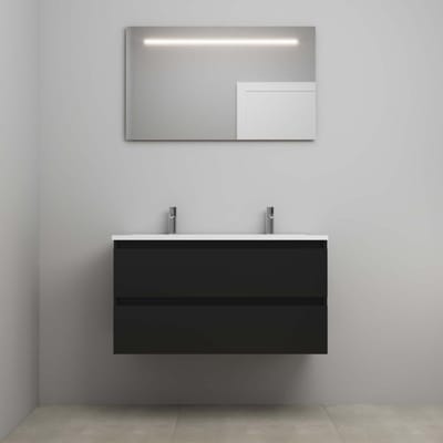 On-Line Badkamermeubelset - 100 cm - Voorgemonteerd - Acryl Wastafel - 2 Kraangaten - Spiegel met LED-Verlichting - Mat Zwart