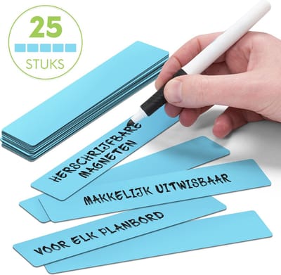 25 Whiteboard Magneten Balk 15 x 2,5 cm Blauw - Herschrijfbaar
