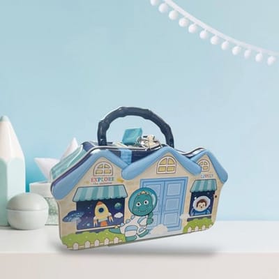 Grappige spaarpot met slot en sleutel voor jongens en meisjes, groot formaat, blauw