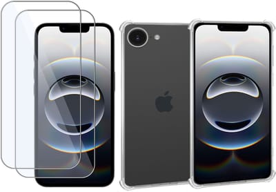 ChiGuard Hoesje & 2x Screenprotector geschikt voor iPhone 16e – Gehard Glas Cover + Shock Proof Case – Transparant