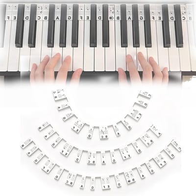 Piano Notenstickers - Toetslabels - Muziek Leren - 88 Toetsen - Herbruikbaar - Zwart