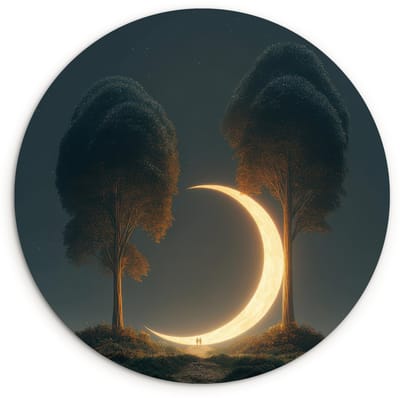 WallCircle® Wandcirkel 120x120 cm - Muurcirkel Maan - Bomen - Wandeling - Muurdecoratie woonkamer - Wanddecoratie slaapkamer - Kamer decoratie accessoires - Ronde schilderijen XXL