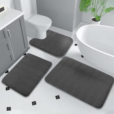 Zachte en Absorberende Badmat Set van 3 Stukken - Antislip, Wasbaar en Sneldrogend voor Douche en Toilet (Donkergrijs)
