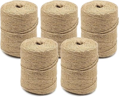 Jute Touw - Henneptouw Ambachtelijk Touw - Decoratie Knutselen Verpakking - 3-Laags Stevig Touw - 3000 voet lang 2mm - Bruin