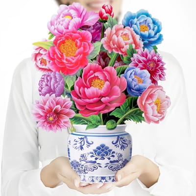 3D Papieren Bloemen Boeket Pop-up Wenskaart met Envelop en Toevoegkaart