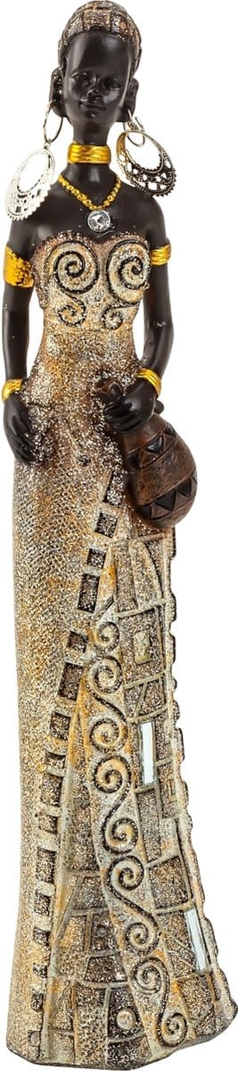 Afrikaanse vrouw met Kruik , decoratie beeld/sculptuur/figuur–H 24 cm – Etnisch & stijlvol