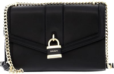 DKNY Leren Schoudertas Ella Shoulder Bag with Flap Blk / Gold Zwart