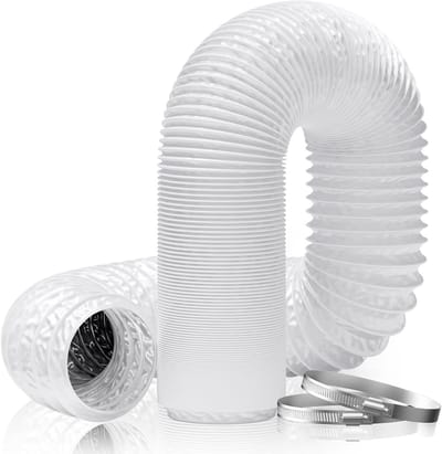 Aluminium en PVC Afvoerslang met 2 Slangenklemmen voor Mobiele Airconditioning en Droger, Diameter 100 mm, 5 m, Wit, Ventilatiesysteem en Afzuigkap