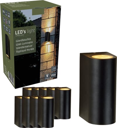 WallDeco LED Wandlamp rond zwart - Schijnt naar boven en beneden - Voor binnen & buiten - 10 stuks