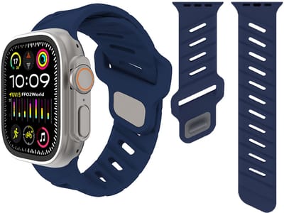Stravo Siliconen sport bandje voor Apple Watch 46mm (Series 10/11), 45mm (Series 7/8/9), 44mm (Series 4/5/6, SE 1/2/3), 49mm (Ultra 1/2/3) – Horlogebandje met schuine ventilatiesleuven – Middernachtblauw