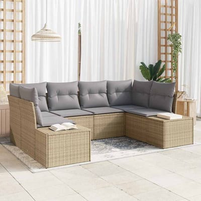 vidaXL - Tuinbank - Set - 6 - st - 6-Aantal - zitplaatsen - Beige - en - Lichtgrijs