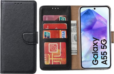 Arara Hoesje geschikt voor Samsung Galaxy A55 hoesje - Bookcase met pasjeshouder - Zwart