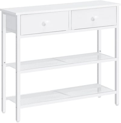 TRANKIELO® - Elegante Consoletafel – Smalle Gangtafel met Lade – Witte Bijzettafel met Opbergvakken – 75 cm Hoog