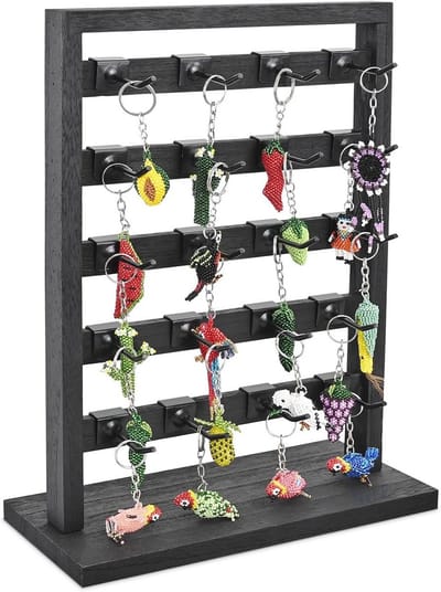 Houten sieraden display rek met 20 afneembare haken voor oorbellen en accessoires