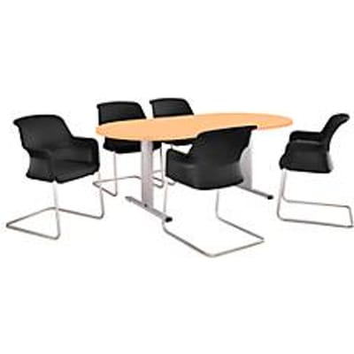 Schäfer Shop  Select Vergadertafel Planova, ovaal, 2000 x 1000 mm, beukenpatroon, accentlijst blank aluminium