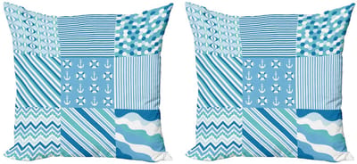ABAKUHAUS Nautische Kussenhoes – 2x50x50 – Dubbelzijdig bedrukt – Teal