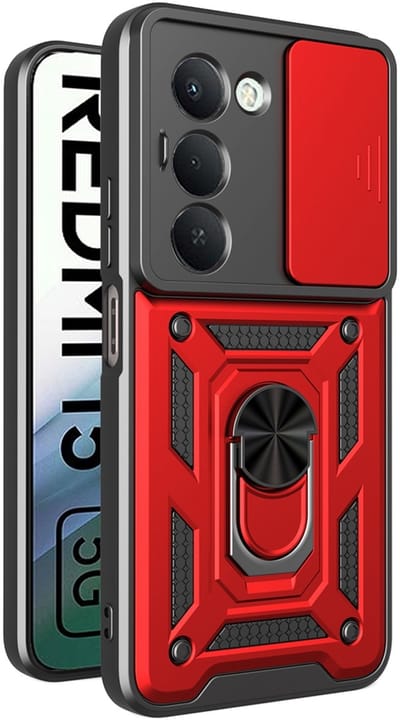 MobyDefend Hoesje - Geschikt voor Xiaomi Redmi 15 5G - Pantsercase Met Draaibare Ring - Rood