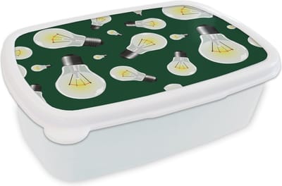 Broodtrommel Wit - Lunchbox - Brooddoos - Lampen - Patronen - Licht - 18x12x6 cm - Volwassenen
