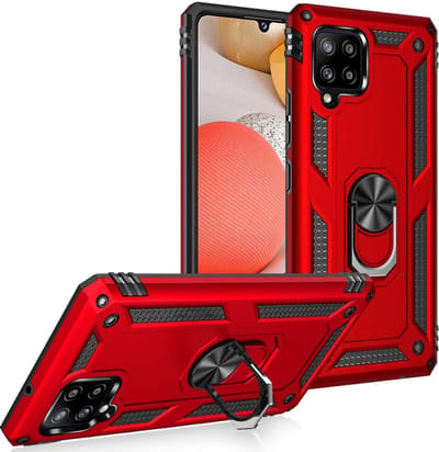 HB Hoesje Geschikt voor Samsung Galaxy A42 5G Rood - Anti-Shock Hybrid Armor Back Cover - Hoes met Kickstand Ring