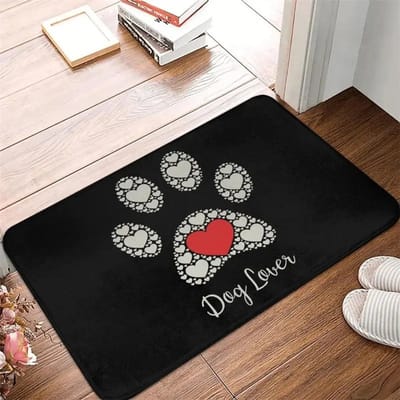 Hondenliefhebber Hart Pootafdruk Rood Hart Centrum Antislip Machinewasbaar Pluizig Pluche Entree Deurmat Huisdierbezitter Huisdecoratie Tapijt 50x80cm