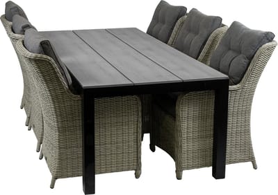 7-delige tuinset | 6 Dublin tuinstoelen (MG) | 225cm Cyprus tuintafel (Grey)