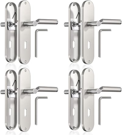 Deurkrukken op plaat - Hendels met rozet - Deuren beveiligen - Sleutelgat ontwerp - 4 sets - Zilverkleurig