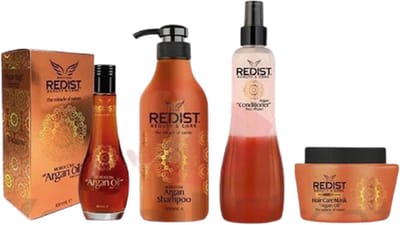 Redist - Argan Haarverzorging Set 4-delige - Argan Shampoo 1000 ML-Argan Haarverzorgingsmasker 500 ML-Argan Haarolie 100 ML-Argan 2-fasen Haarconditioner 400 ML