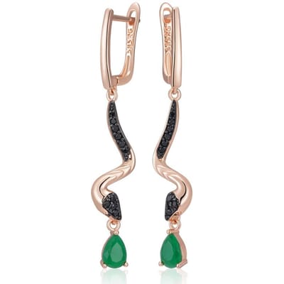 Boucles d'oreilles pendantes Serpent Zircon Naturel Vert pour Femmes Plaquage Or Rose et Noir Bijoux Animaux Vintage Quotidien Punk beige