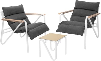 Tuinmeubelset 3-delige wit-grijze zitgroep met 2 stoelen, tafel & zitkussen stalen frame weerbestendig ML-Design