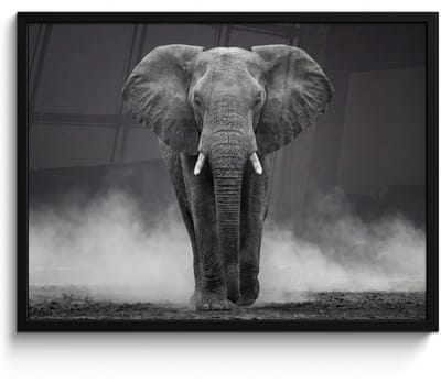 Poster in lijst - Fotolijst 80x60 cm - Posters - Olifant - Zwart - Wit - Rook - Posterlijst zwart - Decoratie - Wanddecoratie woonkamer - Muurdecoratie slaapkamer