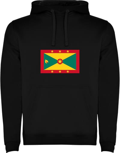 Zwarte Hoodie met Wereldse vlag land Grenada Full Color Maat M