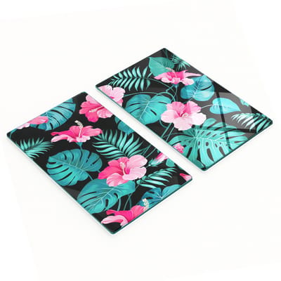 Multifunctionele decoratieve glazen borden met tropische bloemen, 2x30x52 cm