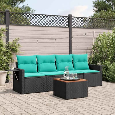 vidaXL - 5-delige - tuinbankset - met - kussens - van - zwart - polyrotan