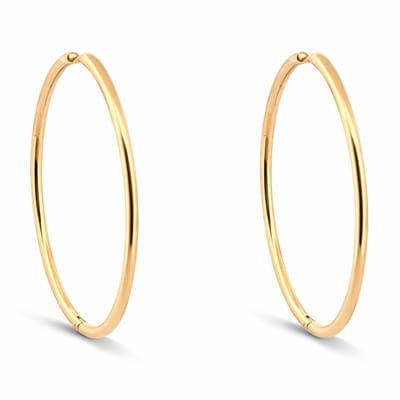 Goudkleurig - stalen dames oorringen - 50mm - ronde buis - klik-sluiting
