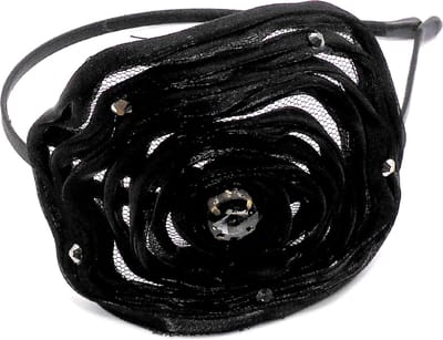 Diadeem met bloem+diamanten zwart