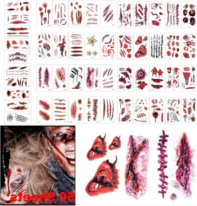 Creepy Makeup voor Volwassenen met 280 Pcs Nep Bloed en Littekens - Waterdichte Halloween Tatoeages voor Zombie Horror Cosplay en Feestaccessoires
